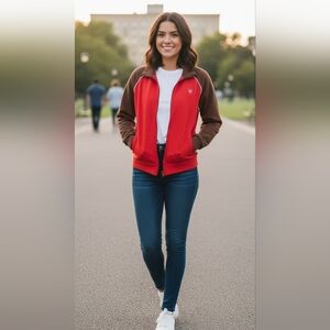 One Step Up Plus | Dusty Rose & Brown Zip-Up Track Jacket | Size 1X